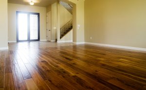 New home with beautiful hardwood flooring in the living room area.